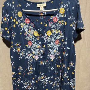 Style & Co. Women's Floral Embroidered Top - Navy